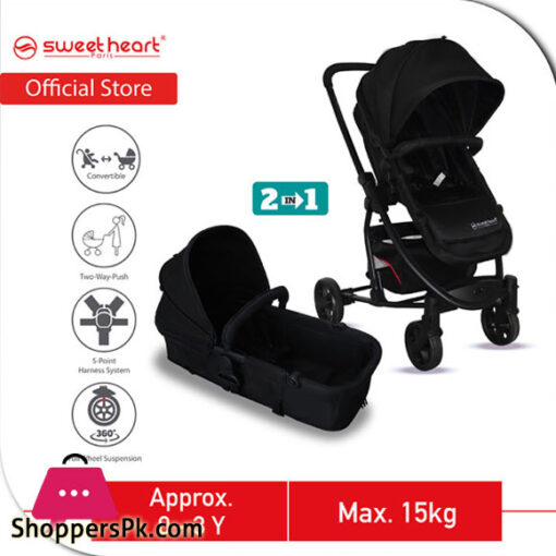 Sweet Heart Paris 2 in 1 Multifunctional Foldable Reversible and Convertible Travel System Pram Infant Toddler Baby Stroller Pushchair with Carrycot and Two Way Push Baby Cot For Sleep Bed