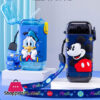 Disney Cartoon Square Water Bottle for Children Ttransparent Cup Straw Drop Resistant