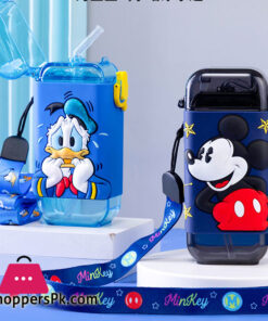 Disney Cartoon Square Water Bottle for Children Ttransparent Cup Straw Drop Resistant