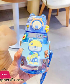 Happy Bear Water Bottle with Genuine Bear Straw with Strap 600ML