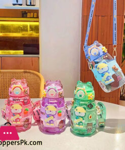 Happy Bear Water Bottle With Genuine Bear Straw With Strap 600Ml - Image 2