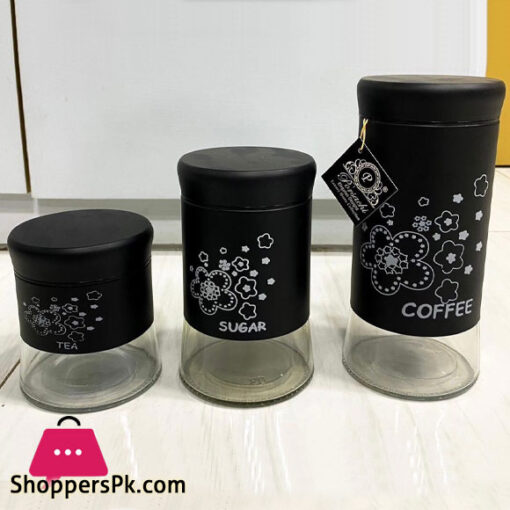 Stainless Steel Jacket Black Canister Sets Sugar Tea Coffee Storage Jar Set 3 Pcs