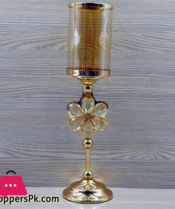 12 inch Tall Gold Metal Pillar Candle Holder With Hurricane Glass Tube Price in Pakistan