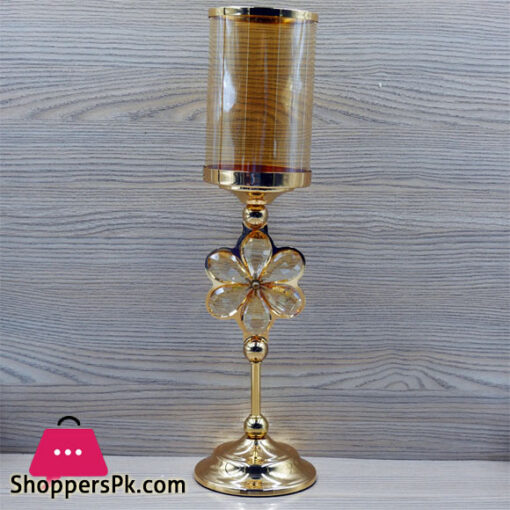 12" Tall Gold Metal Pillar Candle Holder With Hurricane Glass Tube Price in Pakistan