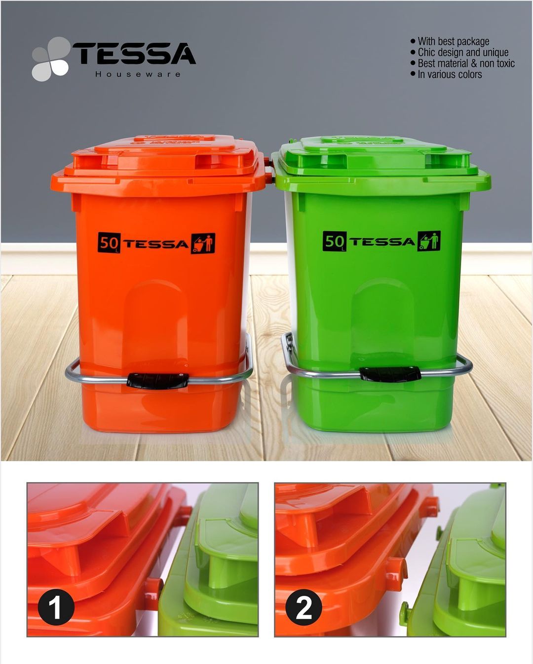 Tessa Garbage Bin Foot Pedal 50 Liter Iran Made