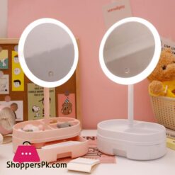 Schreibtisch Led Beleuchtete Touch Screen Tragbare Mini Make Up Spiegel Multi Funktion Lagerung Make Up Box Kosmetik Rack Spiegel