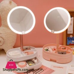Schreibtisch Led Beleuchtete Touch Screen Tragbare Mini Make Up Spiegel Multi Funktion Lagerung Make Up Box Kosmetik Rack Spiegel