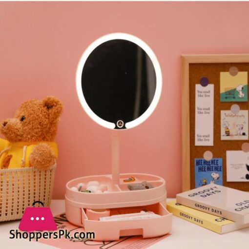 Schreibtisch LED Beleuchtete Touch Screen Tragbare Mini Make Up Spiegel Multi funktion Lagerung Make Up Box Kosmetik Rack spiegel