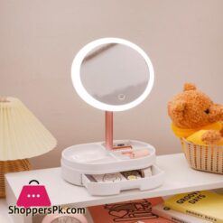 Schreibtisch Led Beleuchtete Touch Screen Tragbare Mini Make Up Spiegel Multi Funktion Lagerung Make Up Box Kosmetik Rack Spiegel