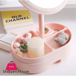 Schreibtisch Led Beleuchtete Touch Screen Tragbare Mini Make Up Spiegel Multi Funktion Lagerung Make Up Box Kosmetik Rack Spiegel