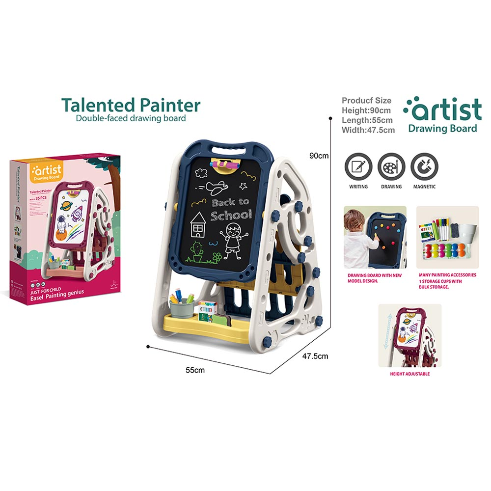 Artist Magnetic Drawing Board With White Bookshelf - 35 Pcs - 050-25