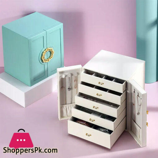 Multi-Layer Desktop Home Leather Drawer Large Capacity Earrings Necklace Jewelry Storage Box