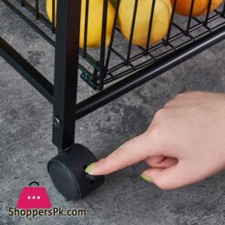 4 Tier Metal Kitchen Rack Rolling Utility Cart Trolley With Wooden Shelf For Microwave Oven Plate Organizer Fruit Vegetable Storage Basket