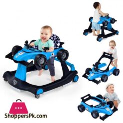 BABY JOY 4 in 1 Baby Walker Foldable Activity Walker wAdjustable Height Speed Music Lights Steering Wheel Comfy Seat Cushion Activity Baby Push Walker for Boys Girls Aged 618 Months Blue