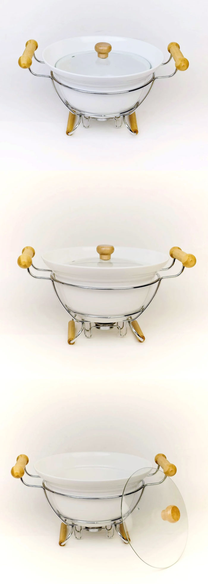 Imperial Ceramic Food Warmer With Glass Lid &Amp; Metal Stand