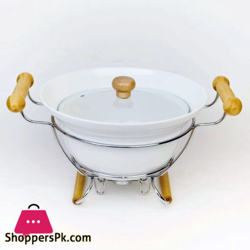 Imperial Ceramic Food Warmer With Glass Lid & Metal Stand