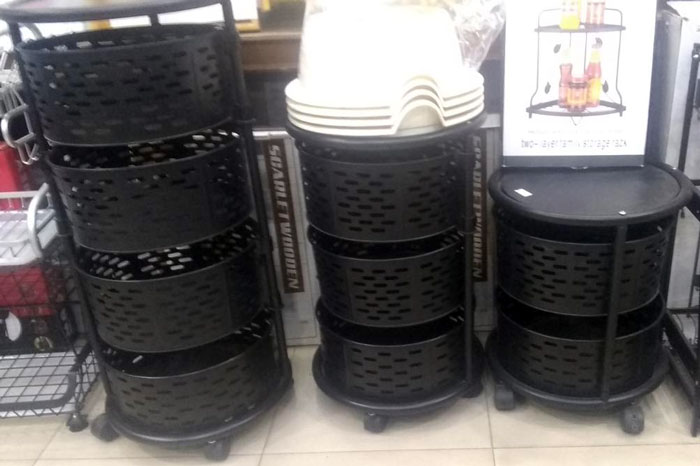 Kitchen Movable Rotating Shelf With Wheels Fruit Vegetable Seasoning Storage Rack Detachable Mesh Basket Home Kitchen - 2 Layer