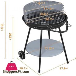 Charcoal Grill 21 Inch Portable Charcoal Grill Carbon Steel Outdoor Grill With Adjustable Charcoal Grill Storage Rack Wheels For Outdoor Cooking Picnic Patio Beach Backyard Color Black