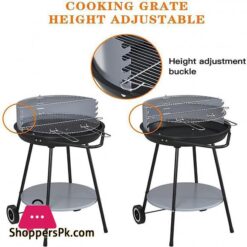 Charcoal Grill 21 Inch Portable Charcoal Grill Carbon Steel Outdoor Grill With Adjustable Charcoal Grill Storage Rack Wheels For Outdoor Cooking Picnic Patio Beach Backyard Color Black