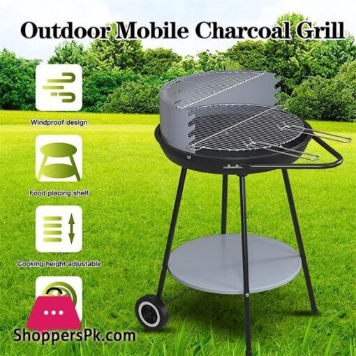 Charcoal Grill 21 Inch Portable Charcoal Grill Carbon Steel Outdoor Grill With Adjustable Charcoal Grill Storage Rack Wheels For Outdoor Cooking Picnic Patio Beach Backyard Color Black