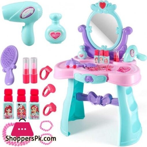 Princess Dressing Table Pretend Beauty Dress up Kids Mirror Pretend Play Cosmetic Makeup Vanity Toy Set For Girls Play Dressing Household Toys Color Pink Size 43x24x66cm
