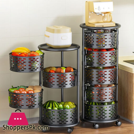 Kitchen Movable Rotating Shelf with Wheels Fruit Vegetable Seasoning Storage Rack Detachable Mesh Basket Home Kitchen - 2 Layer