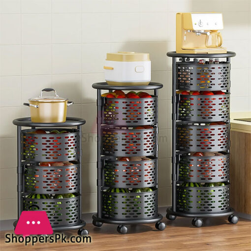 Kitchen Movable Rotating Shelf with Wheels Fruit Vegetable Seasoning Storage Rack Detachable Mesh Basket Home Kitchen - 2 Layer