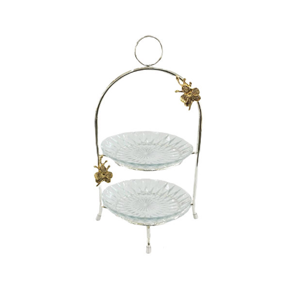 Orchid 2-Tier Glass Pastry Stand Silver - Wb769