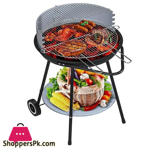 Portable Charcoal Grill 21 Inch Outdoor Grill With Storage Rack Wheels For Outdoor Cooking, Picnic