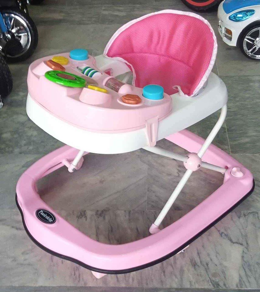 Twinkle Baby Walker Strongest Folding Walker For Babies Attached Toys And Music - Pink