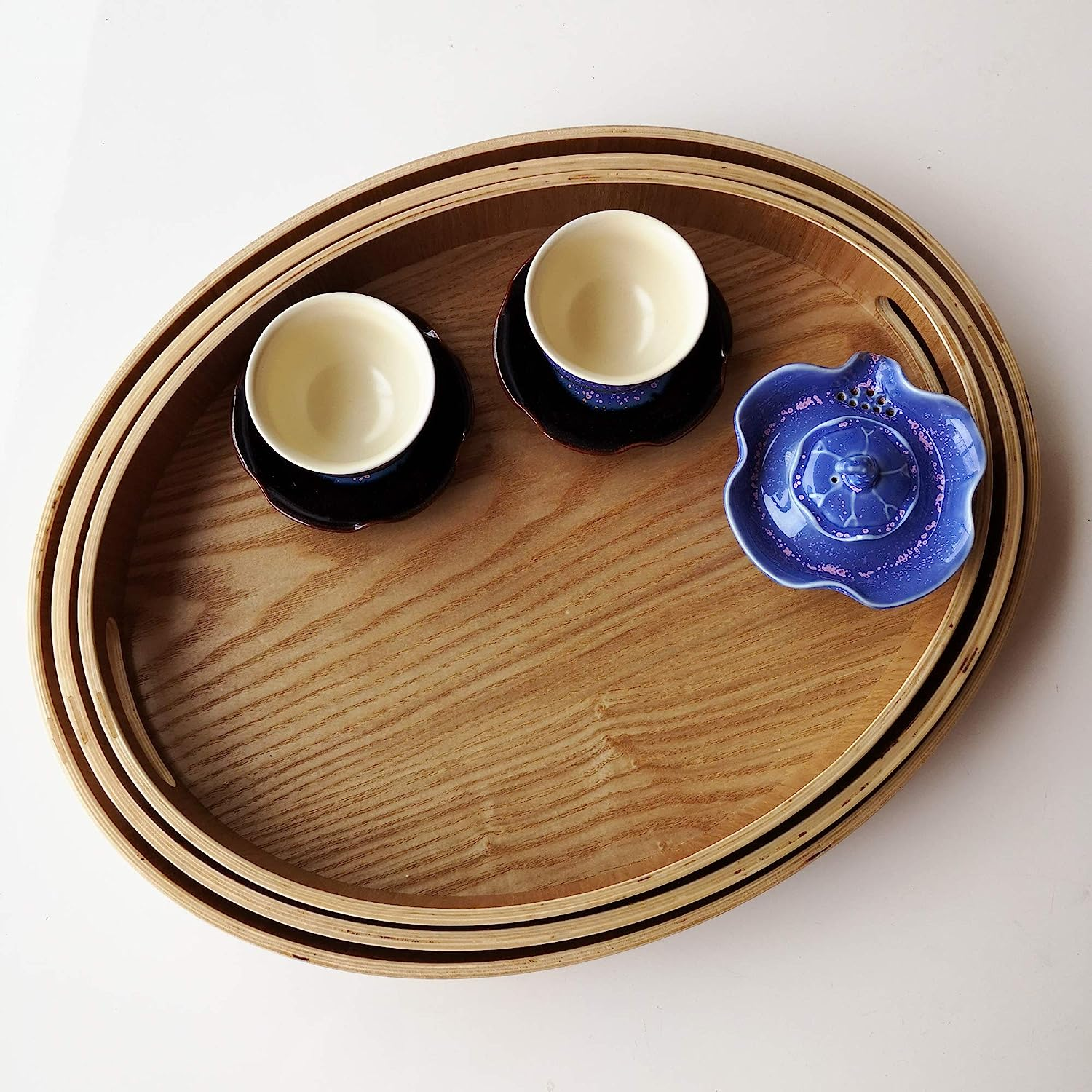 Wooden Oval Serving Tray With Handles 3-Pcs Set 8 Wooden Oval Serving Tray With Handles 3-Pcs Set