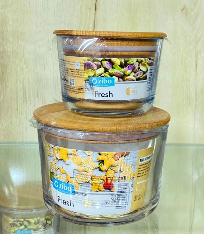 Zibasazan Wood Lid Airtight Glass Bowl Set Of 2 Iran Made 4 Zibasazan Wood Lid Airtight Glass Bowl Set Of 2 Iran Made