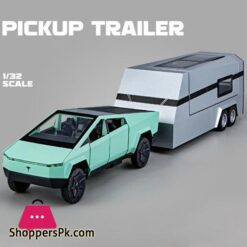 132 Teslas Cybertruck Trailer Car Mpv Van Alloy Diecasts Toy Vehicles Metal Toy Car Model Sound And Light