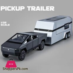 132 Teslas Cybertruck Trailer Car Mpv Van Alloy Diecasts Toy Vehicles Metal Toy Car Model Sound And Light