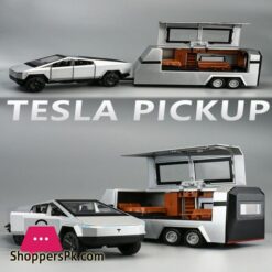 132 Teslas Cybertruck Trailer Car Mpv Van Alloy Diecasts Toy Vehicles Metal Toy Car Model Sound And Light