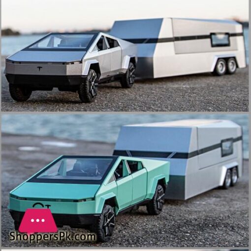 132 Teslas Cybertruck Trailer Car MPV VAN Alloy Diecasts Toy Vehicles Metal Toy Car Model Sound and light
