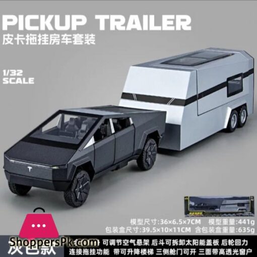 132 Teslas Cybertruck Trailer Car MPV VAN Alloy Diecasts Toy Vehicles Metal Toy Car Model Sound and light