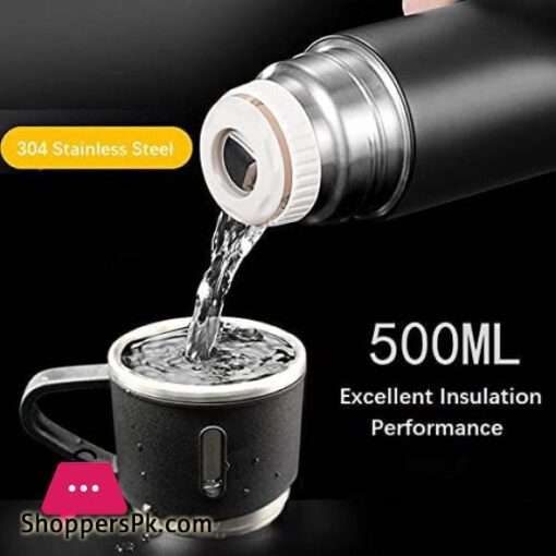 Stainless Steel 500ml Thermos Water Bottle Gift Set Vacuum Flasks Portable Gym Fitness Hot Water Insulation Cup with Cup water bottle with Lid Multicolor