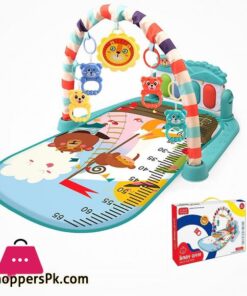 WHDJSPIN Baby Play Mat Baby Gym Piano with Music Lights Thicked Playmats Floor Gyms for Newborn 0 36 Months Baby Playmat with 5 Rattle Toys Zoo Print