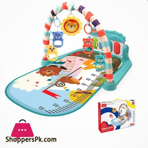 WHDJSPIN Baby Play Mat Baby Gym Piano with Music Lights Thicked Playmats Floor Gyms for Newborn 0 36 Months Baby Playmat with 5 Rattle Toys Zoo Print