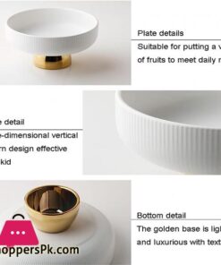 Ceramic Stylish Fruit Bowls With Gold Foot Large - 10 Inch 45 Lxltl 2 Pcs Fruit Holder Ceramics Fruit Basket Tall Feet Snack Tray Fruit Bowls For Kitchen Dining Table Decoration Fruit Basket500 Ml1100 Ml