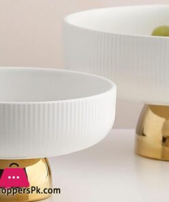 Ceramic Stylish Fruit Bowls With Gold Foot Large - 10 Inch 48 Lxltl 2 Pcs Fruit Holder Ceramics Fruit Basket Tall Feet Snack Tray Fruit Bowls For Kitchen Dining Table Decoration Fruit Basket500 Ml1100 Ml