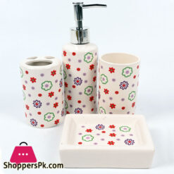 Floral 4 Piece Bathroom Accessory Ceramic Set