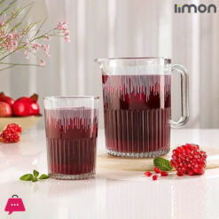 Limon Grooved Glass Pitcher and 6 Glass