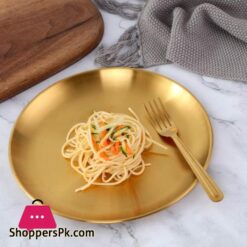 Buyer Star 2 Packs Metal Dinner Plates Stainless Steel Color Heavy Duty Kitchenware Round Metal 9 Inch Plates Dishwasher Safe Bpa Free Use For Bbq Steakgold