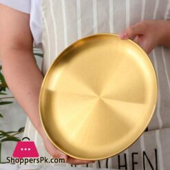 Buyer Star 2 Packs Metal Dinner Plates Stainless Steel Color Heavy Duty Kitchenware Round Metal 9 Inch Plates Dishwasher Safe Bpa Free Use For Bbq Steakgold