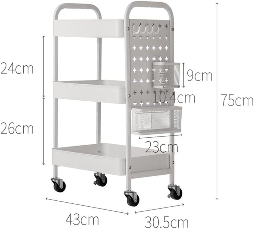 Binca Rolling Island 3 Tier Rolling Cart Metal Beverage Cart White With Wheels Multifunctional For Living Room And Bedroom-White &Amp; Black