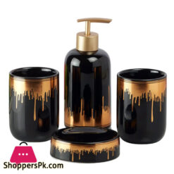 Ceramic Bathroom Accessories Black Gold 4 Piece