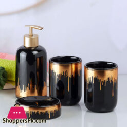 Ceramic Bathroom Accessories Black Gold 4 Piece