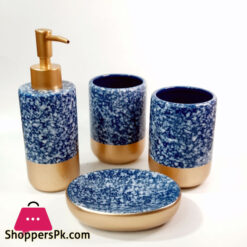 Ceramic Bathroom Accessories Blue Gold 4 Piece